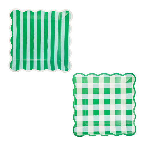 Lucky Gingham and Stripe Scalloped Plates