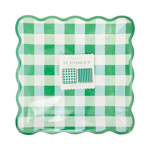 Lucky Gingham and Stripe Scalloped Plates